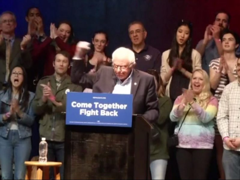 Sen. Bernie Sanders (I-VT) rallies a crowd in Portland