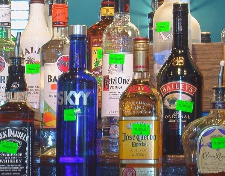Bottles of alcohol in bar liquor beer wine