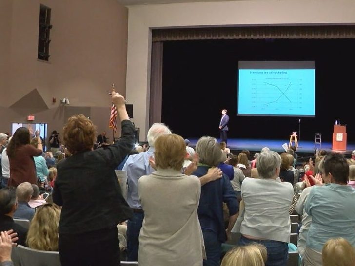 Rowdy Crowd questions Rep. David Rouzer at town hall in Brunswick County 03-06-17