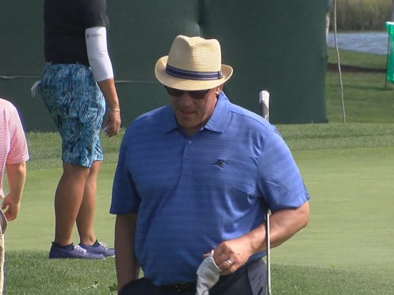 Carolina Panthers Coach Ron Rivera takes part in a Pro-Am tournament at the Wells Fargo Championship on May 2