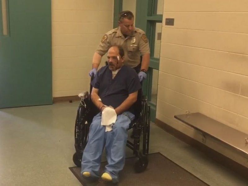 William Bernicki arrives at the New Hanover County Jail in a wheelchair on May 19