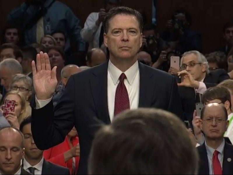 Former FBI Director James Comey is sworn in to testify to the Senate Intelligence Committee on June 8. 2017. (Photo: Pool/ABC News)