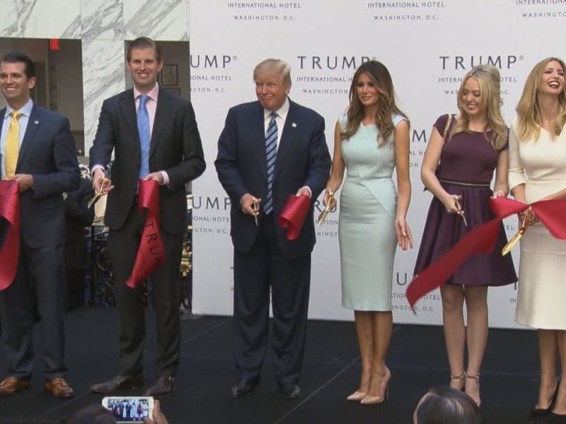 Donald Trump and his family cut the ribbon to officially open the Trump International Hotel in Washington