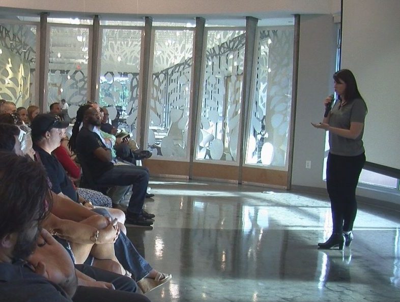 Representatives of Medicine Man Technologies presented to a crowd of more than a dozen people on their marijuana business on May 25
