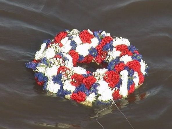 A wreath was cast into the water during the Battleship North Carolina's memorial day ceremony on May 29