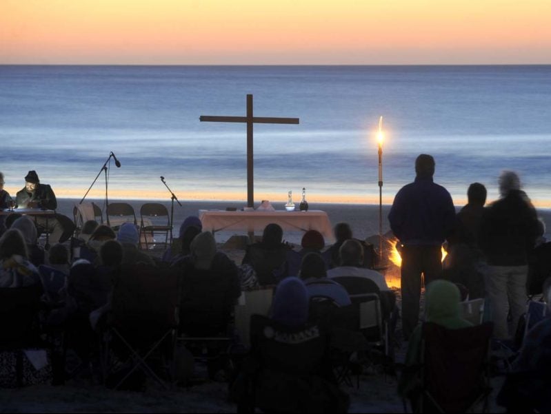 Easter vigil service at sunrise at Wrightsville Beach