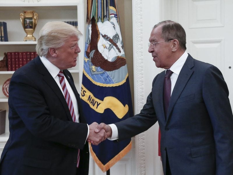 President Donald Trump meets with Russian Foreign Minister Sergey Lavrov in the Oval Office on May 10