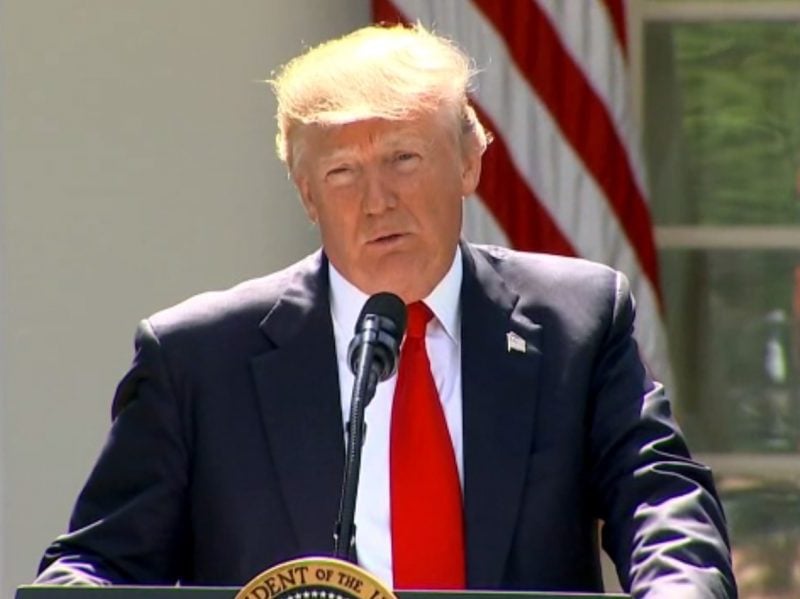 President Donald Trump announces the US will withdraw from the Paris climate accord on June 1