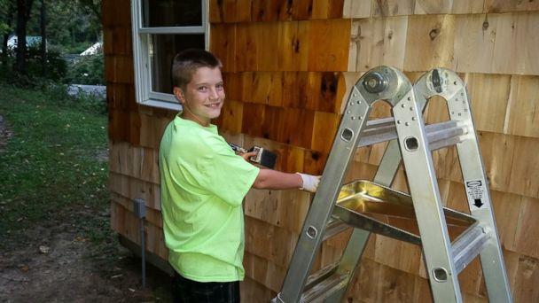 PHOTO: Luke Thill, 13, raised $1,500 and spent nearly one year constructing a tiny home in the backyard of his family's Dubuque, Iowa home. (Greg Thill)