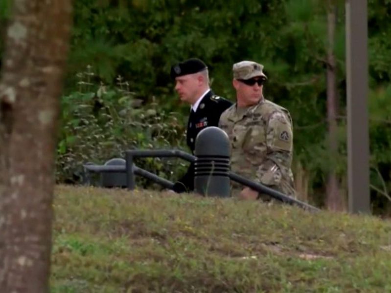 Sgt. Bowe Bergdahl (left) arrives for his sentencing hearing at Fort Bragg on Oct. 30