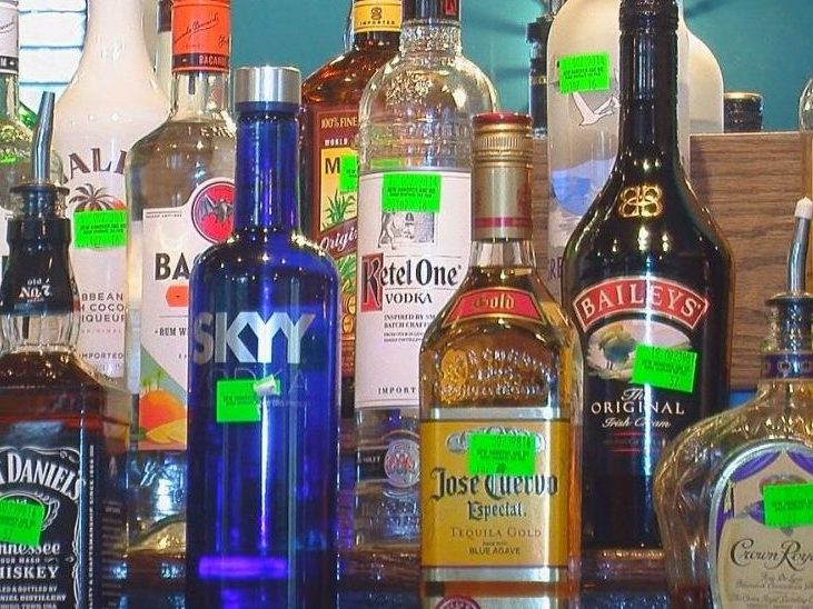 Bottles of alcohol in bar liquor beer wine