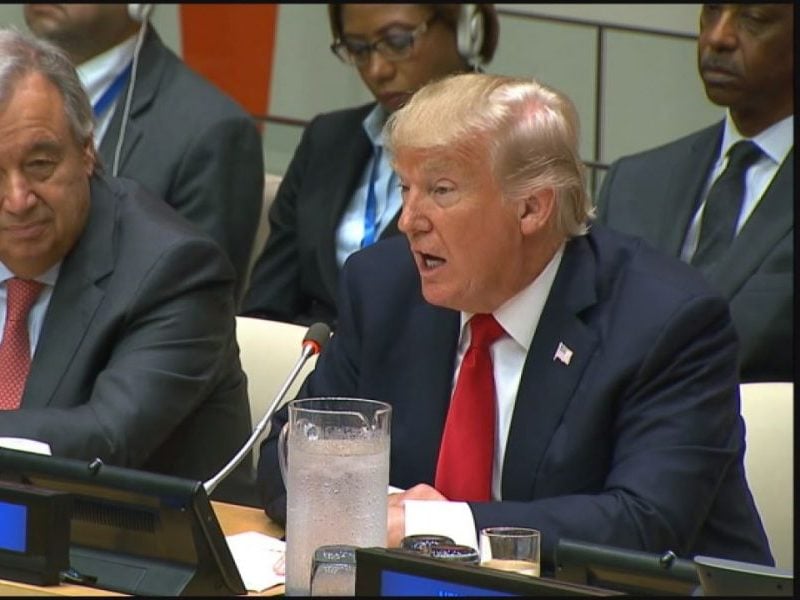 President Donald Trump speaks during a meeting at the United Nations on Sept. 18