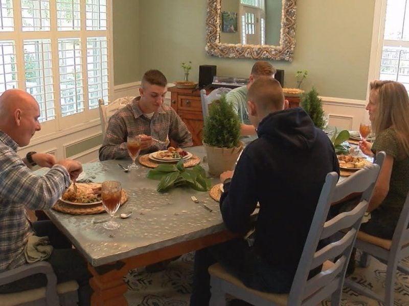The McDowell family sits down with Joseph Couillard and Colin Woodhead to enjoy a Thanksgiving Dinner together on November 11