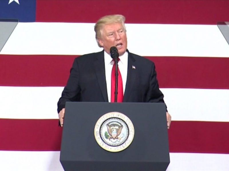 President Donald Trump discusses his tax reform plan at a rally in Springfield