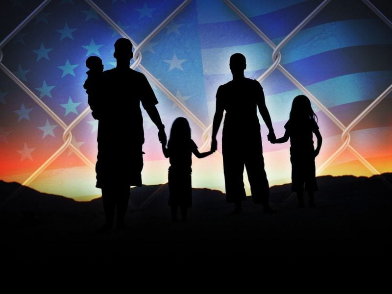 Immigrant Family US Flag
