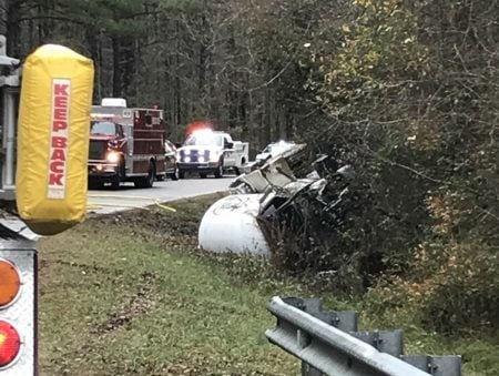 A propane tanker truck overturned on Tedder Road in Pender County on Dec. 27