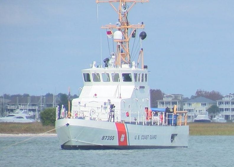 An 87-foot Coast Guard patrol boat in the waters in Wrightsville Beach on October 13
