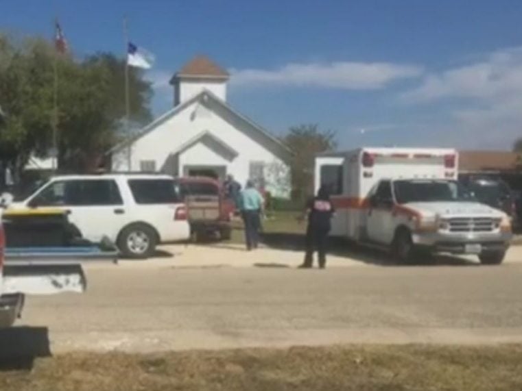 Emergency workers respond to a mass shooting at a church in Sutherland Springs