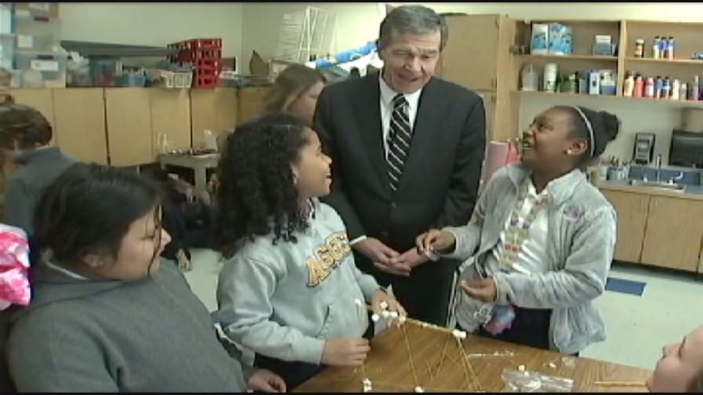 Gov. Roy Cooper visits an elementary school in Charlotte on Jan. 5