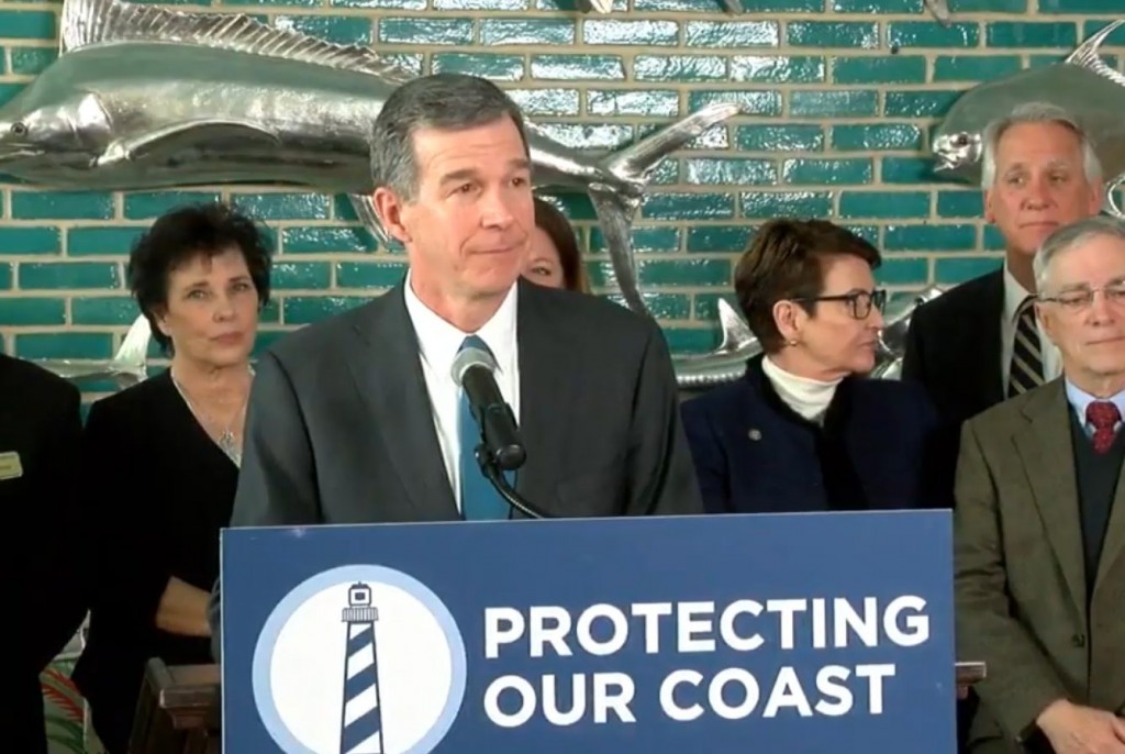 Gov. Roy Cooper talks about his opposition to offshore drilling during a visit to Wrightsville Beach on Jan. 22