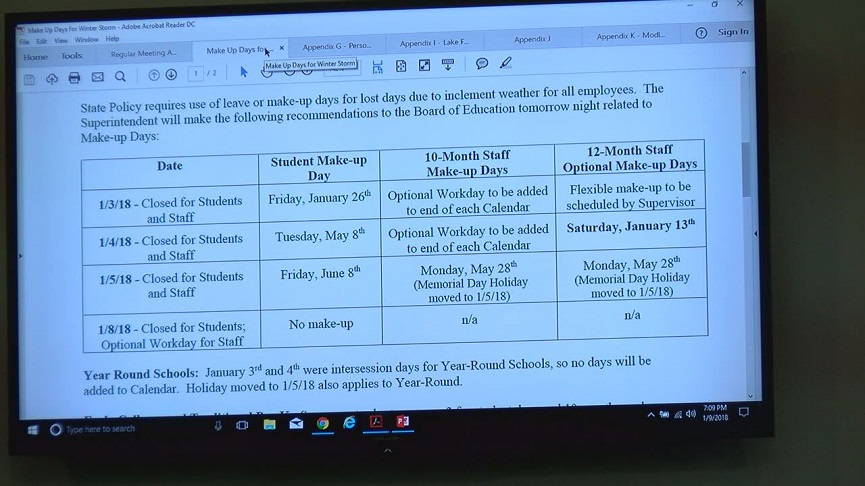 The schedule for New Hanover county schools to make-up the days missed by the snow storm.
