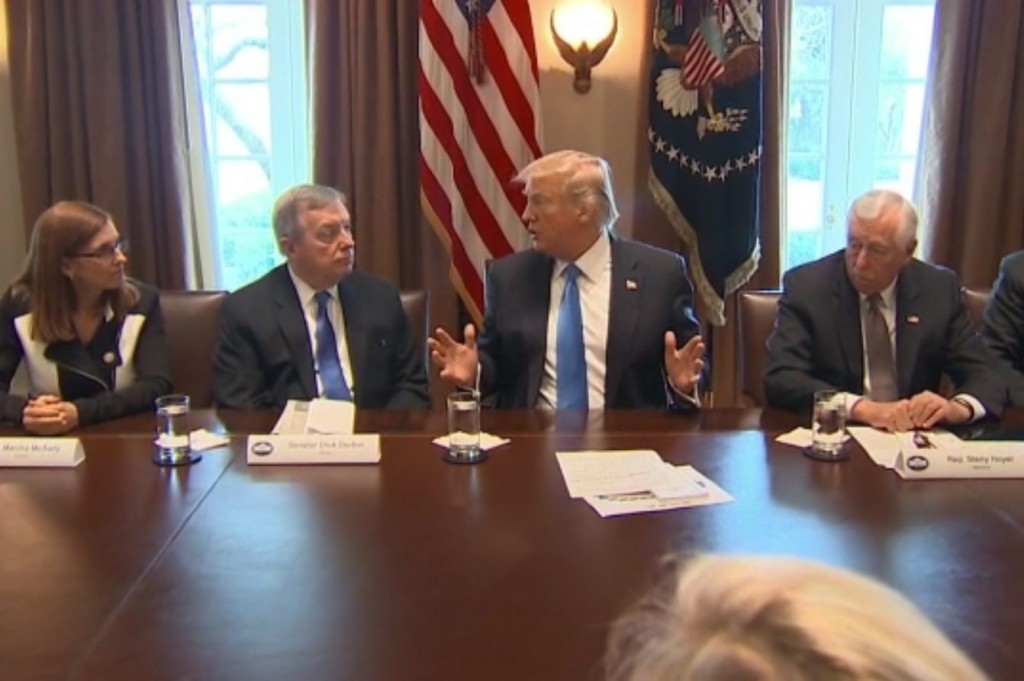 President Donald Trump meets with Congressional leaders at the White House on Jan. 9