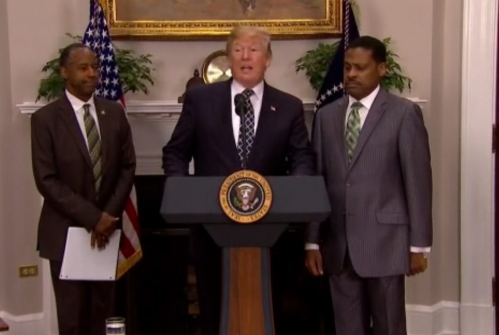 President Donald Trump makes comments at the White House before signing a MLK Day proclamation on Jan. 12