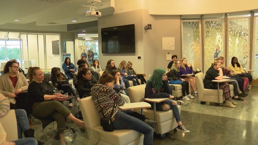 Middle and high school girls from Brunswick County listening to panelists at TekMountain  on February 2