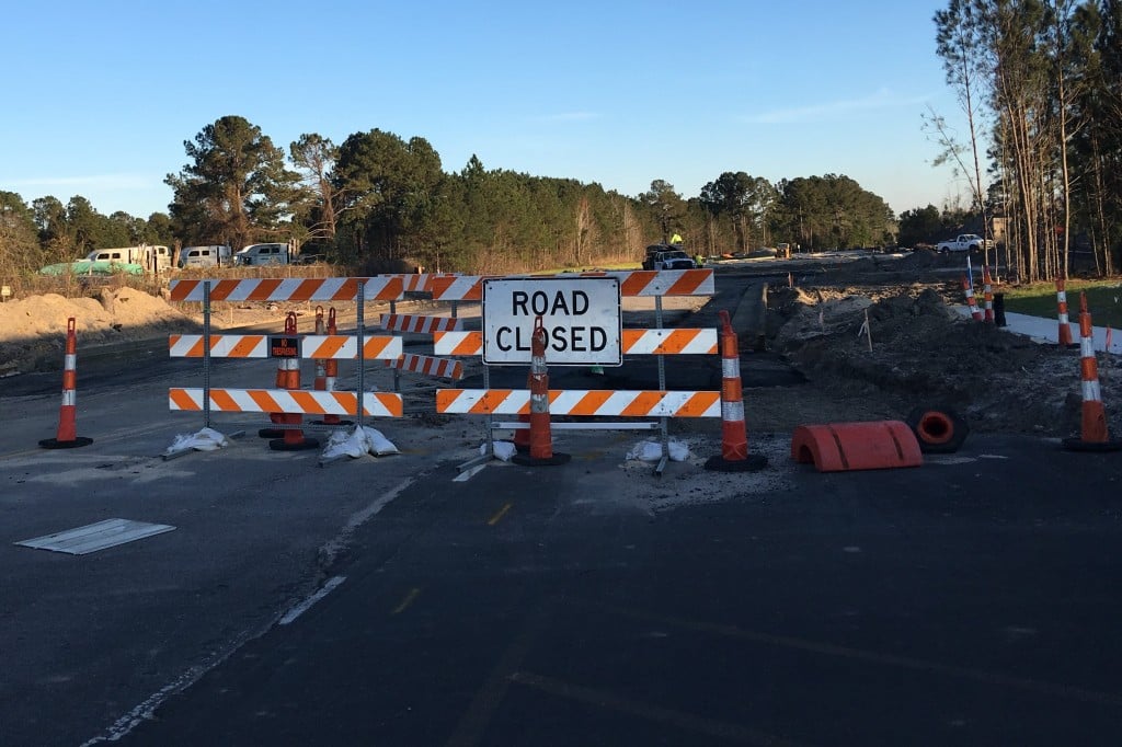 Road work continues to block Ploof Road in Leland on March 9