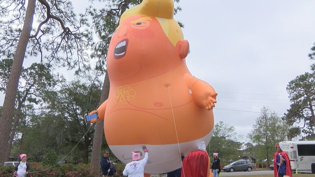 The Baby Trump Blimp made its way to Wilmington Saturday. (Photo: Kylie Jones/WWAY)