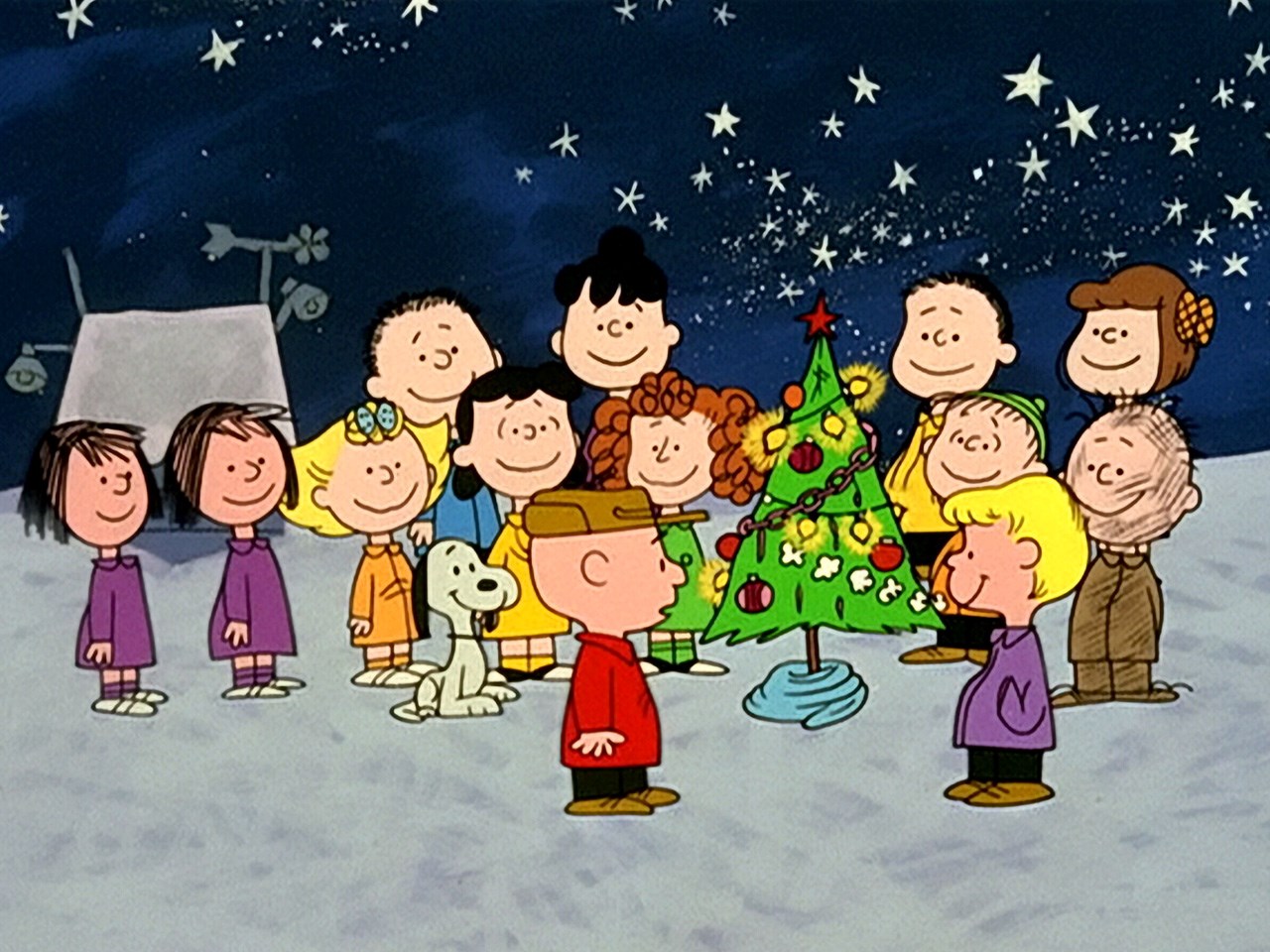 Charlie Brown Lucy Snoopy Sally Woodstock Ice Skating ChristmasTime Is Here Card 