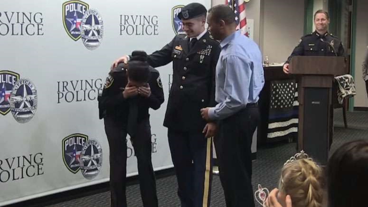 Soldier surprises mom at police officer swearing-in ceremony - WWAYTV3