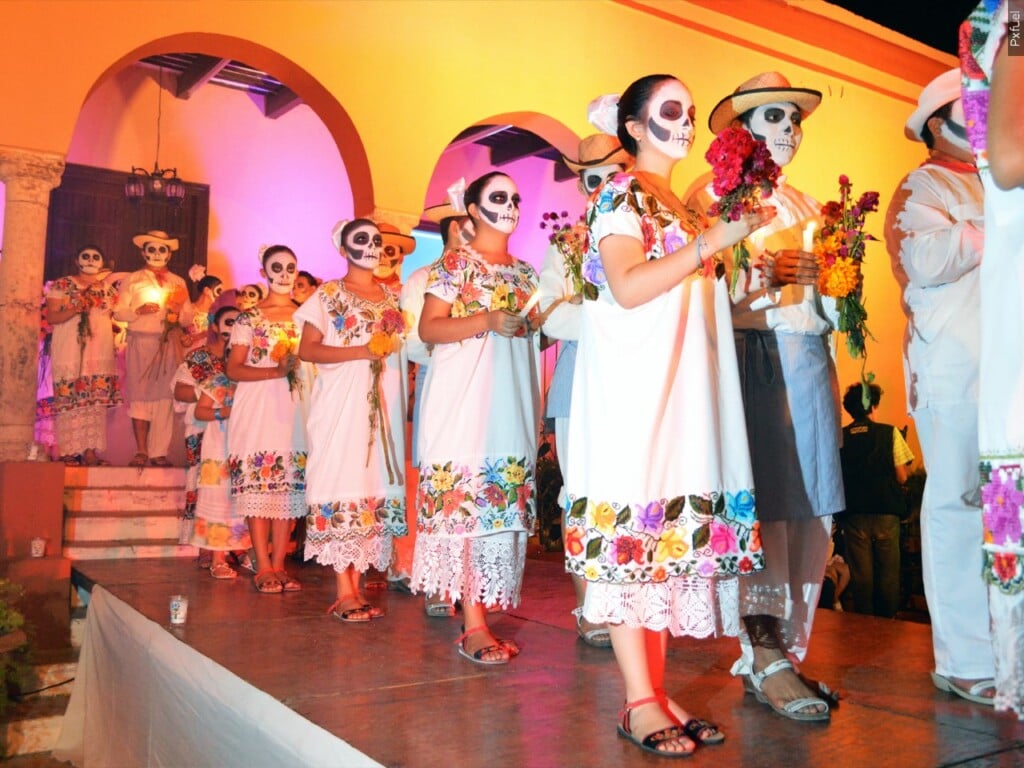 A group celebrating Dia de los Muertos.