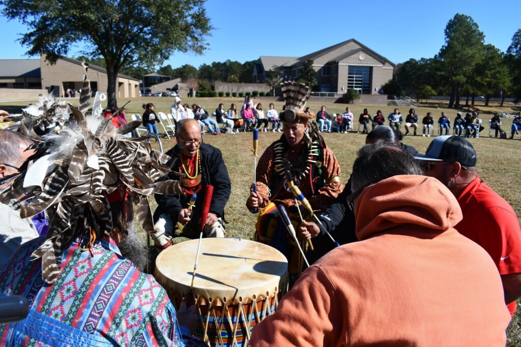 The Lumbee Drum Group performs at Robeson Community College