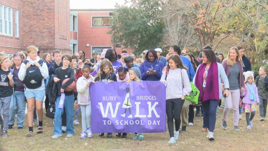 Dozens of New Hanover County students gathered on Tuesday to walk in honor of Civil Rights Activist, Ruby Bridges, (Photo: Emily Andrews/WWAY News).