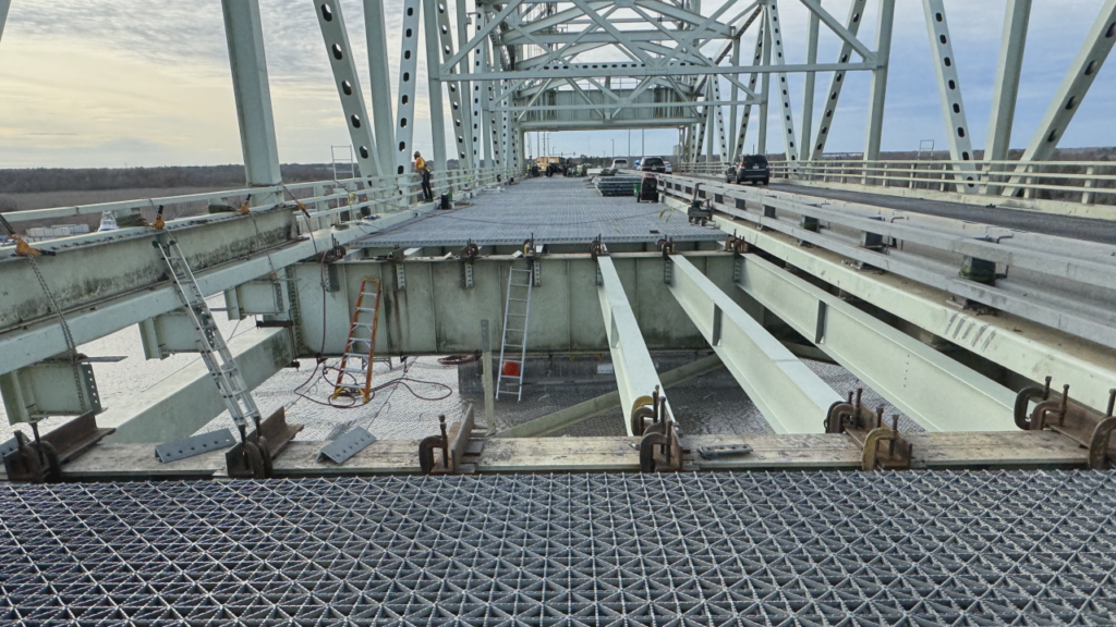 Work on the Cape Fear Memorial Bridge is moving along on schedule. (Photo courtesy NCDOT)