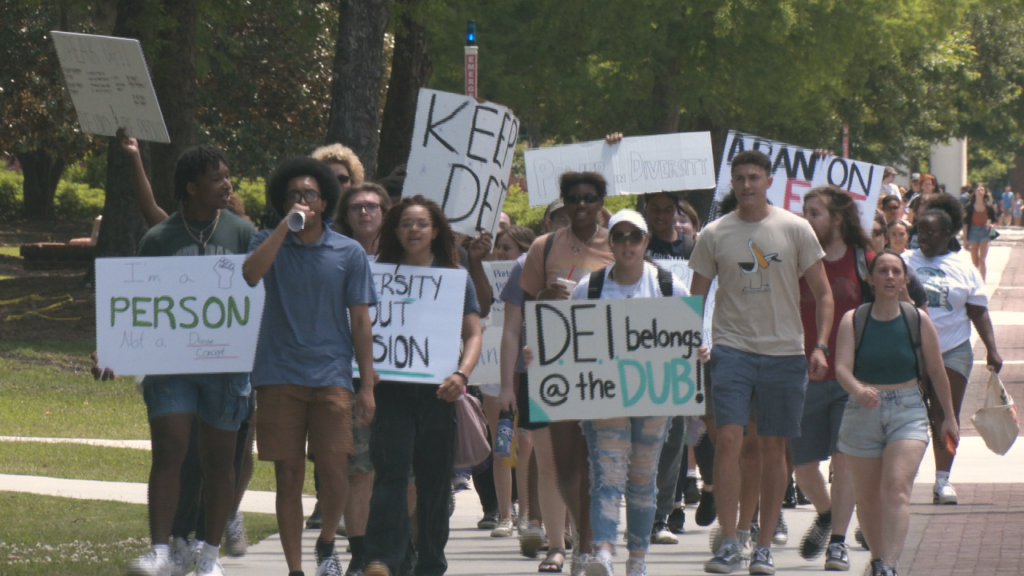 The protest comes in response to a UNC Board of Governors proposal that takes aim at diversity, equity, and inclusion on college campuses. (Photo:Nate Mauldin/WWAY)