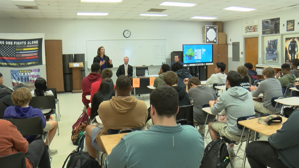 Some students at one school in Columbus County are learning lessons in law in a hands-on way. Tuesday’s lesson involved professionals who are involved with the court system each day, (Photo: Emily Andrews/WWAY News).