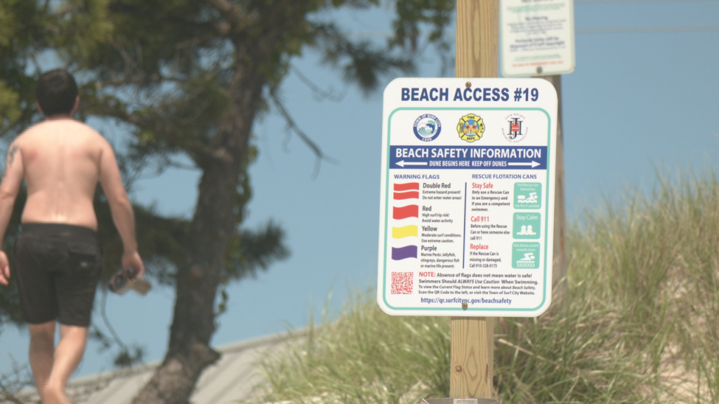 The Surf City Fire Department installed the safety stations. Each one has safety information about how to read warning flags on the beach, and a floatation device. (Photo:Nate Mauldin/WWAY)