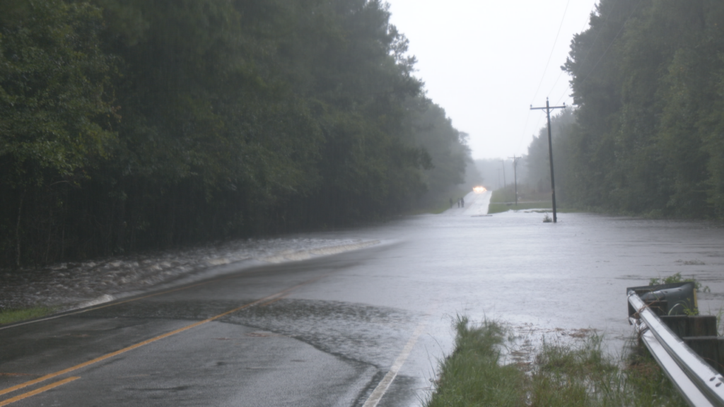 Scott Road flooded in Pender County on August 8, 2024. (Photo: Nate Mauldin/WWAY)