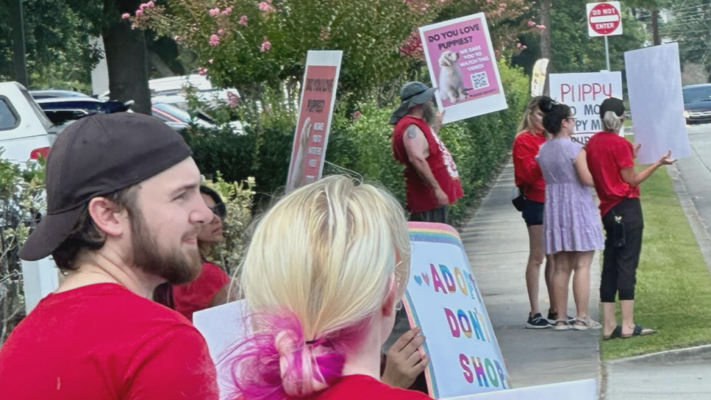 Protesters outside of The Puppy Place. (Courtesy: Bryan Michael)