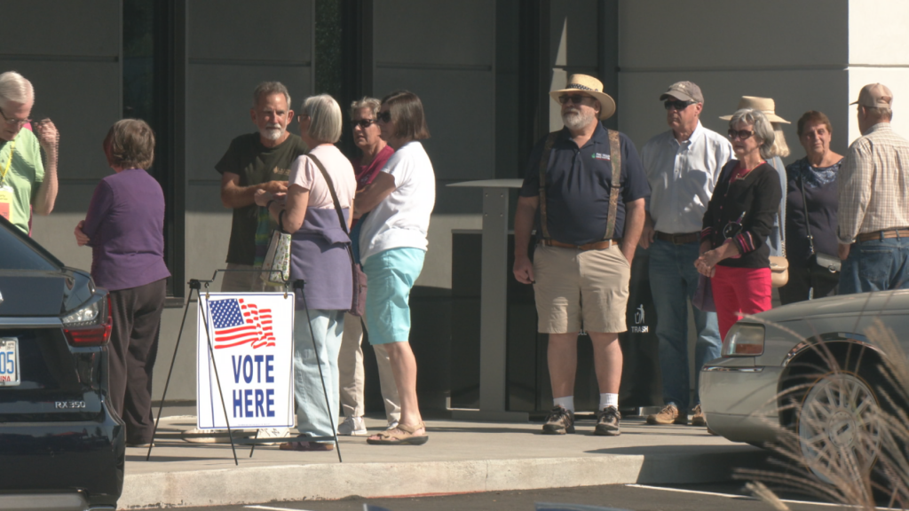 People wait in line for early voting in New Hanover County on October 23, 2024. (Photo: Nate Mauldin/WWAY)