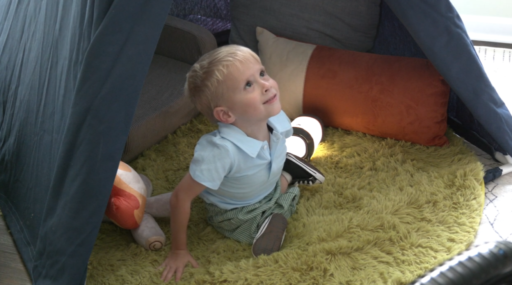 Sawyer in his canvas tent