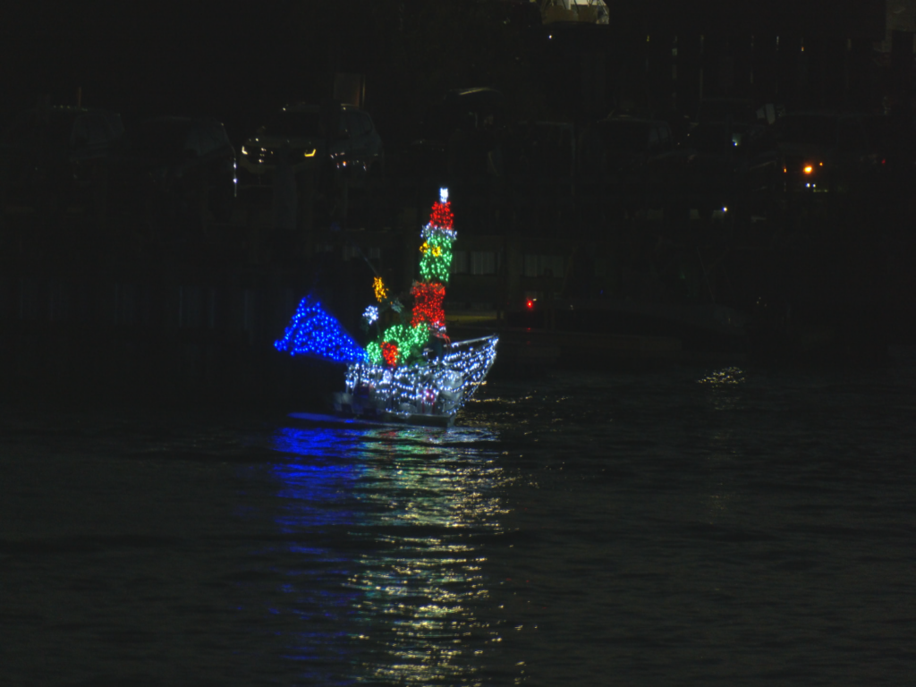 Grinch themed boat at the NC Holiday Flotilla at Wrightsville Beach