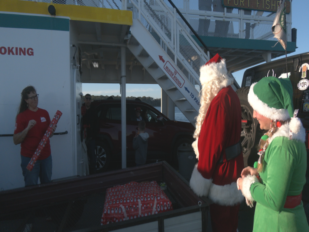Santa talking with people at the Ferry