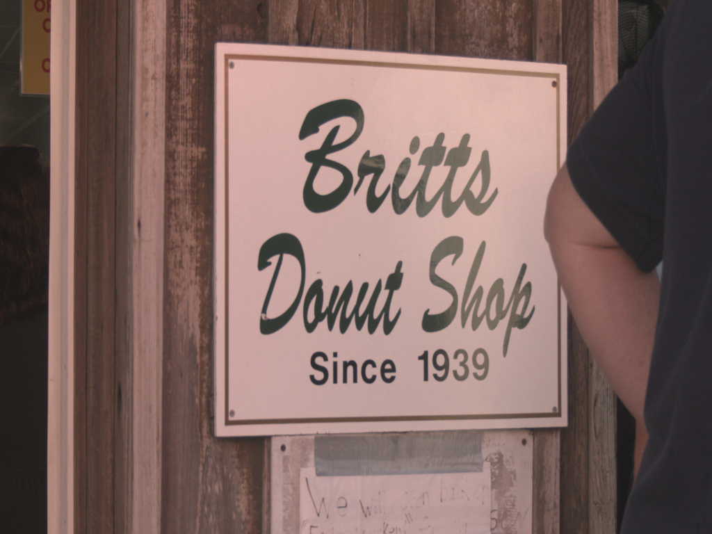"Britts Donut Shop" sign