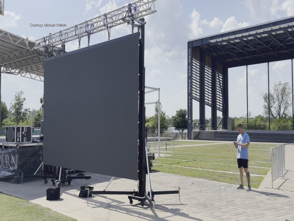 Vollmin preparing for an event at Riverfront Park