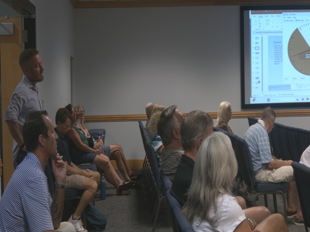 Residents at Town of Carolina Beach's Planning and Zoning Meeting protesting Proximity at Carolina Beach request to make some units short-term rentals