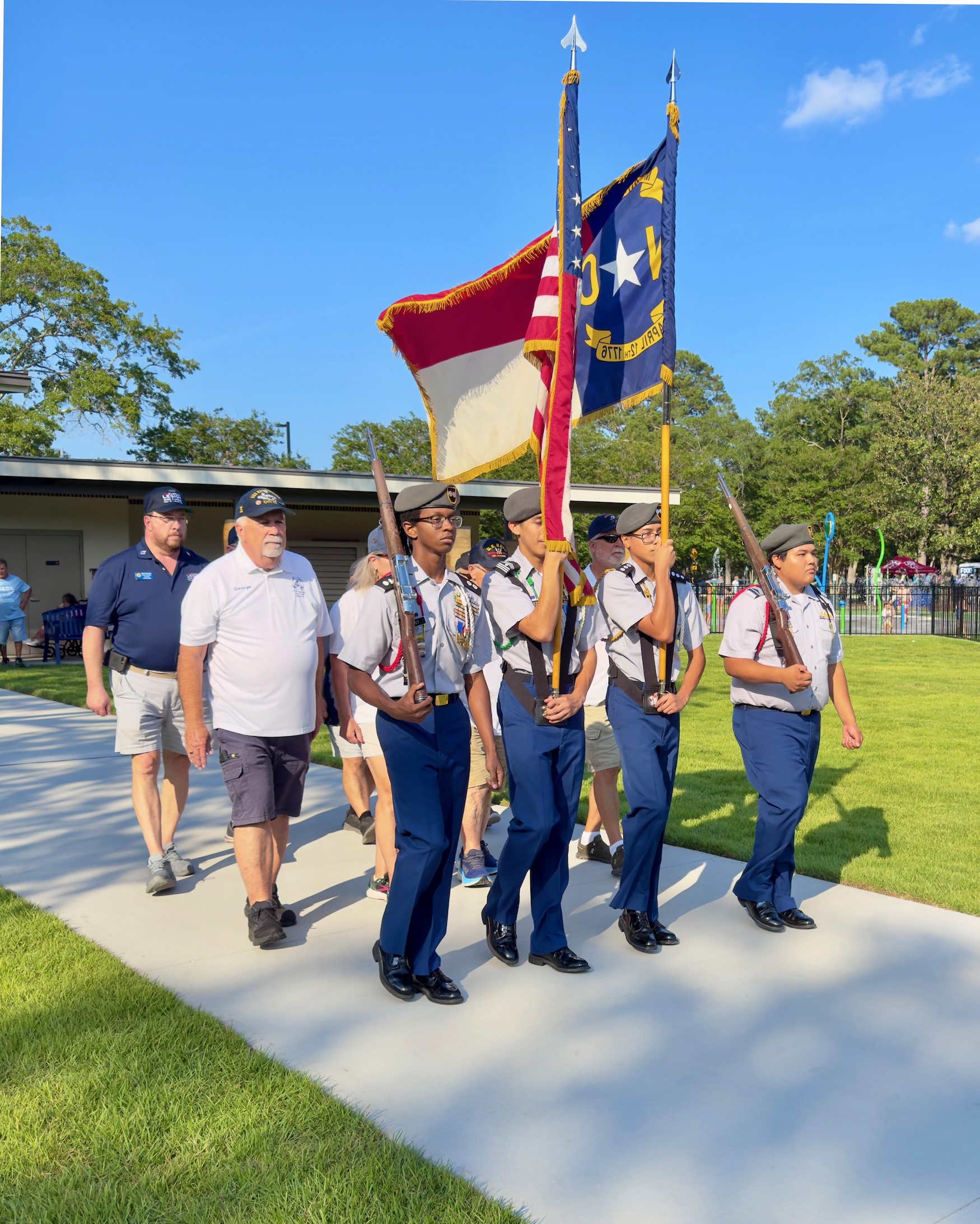 Leland celebrates Founders Park reopening with veterans tribute and presentation of colors
