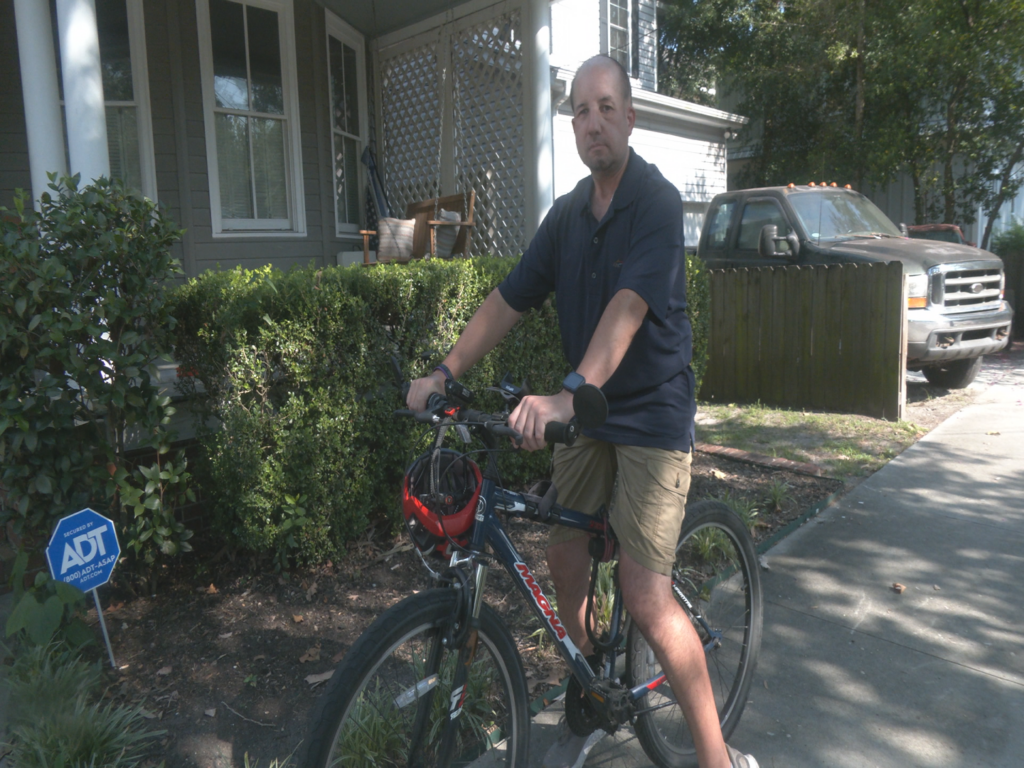 Matt Hopman on his bike to prepare for the Great Cycle Challenge